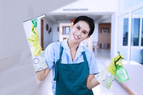 Safety-focused carpet cleaning in progress with protective equipment